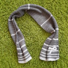 Patterned Knit Scarf with Grey Ribbon Embroidery