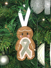 Gingerbread Man Brain Tumour Awareness Ribbon Christmas Decoration