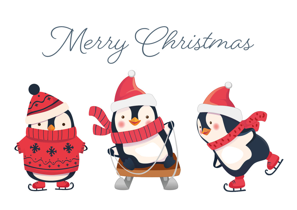 'Christmas Three Penguins' Christmas cards, pack of 10