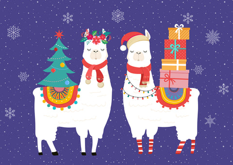 'Christmas Llamas' Christmas cards, pack of 10
