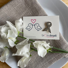 Wedding Favours Grey Ribbon Pin for brain tumour awareness